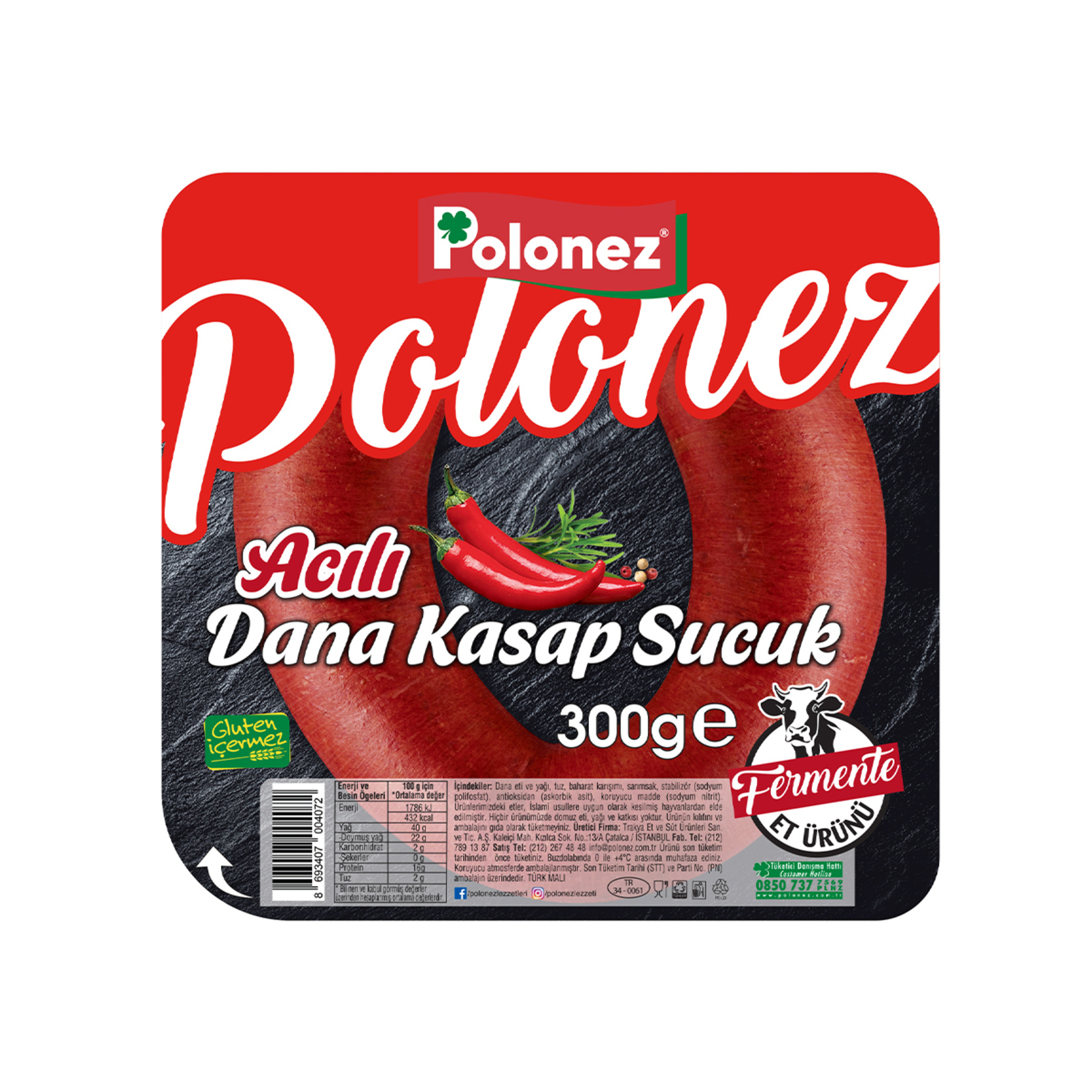 Polonez Acılı Dana Kasap Sucuk 300 G Polonez Acılı Dana Kasap Sucuk 300 G