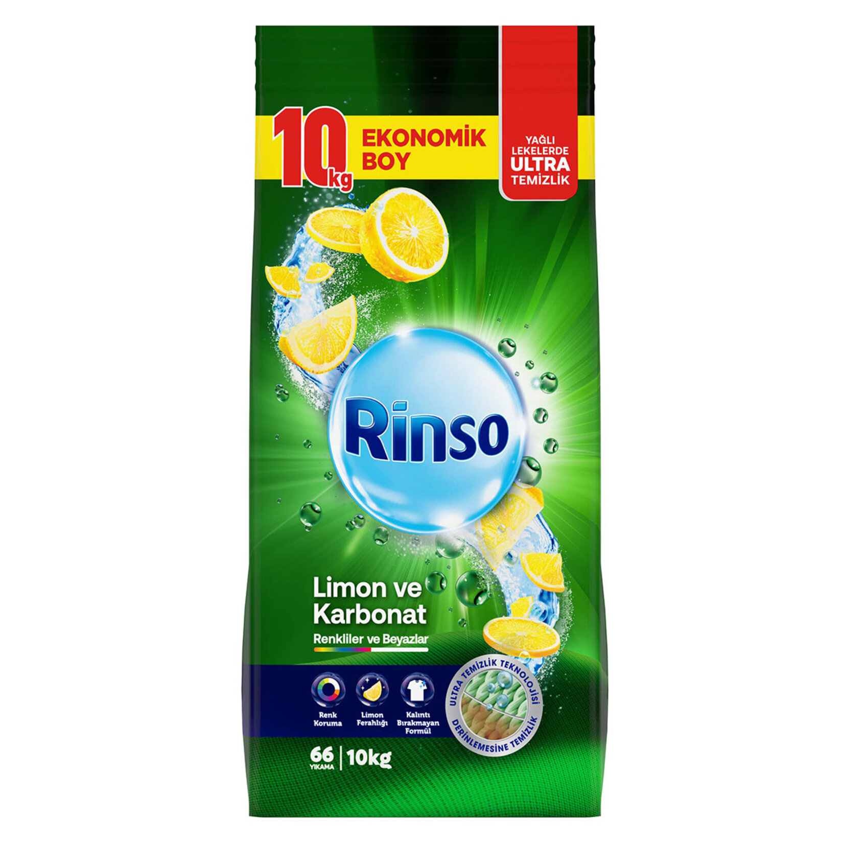 Rinso Toz Çamaşır Deterjanı Limon ve Karbonat Renkliler ve Beyazlar İçin Derinlemesine Temizlik 10 KG