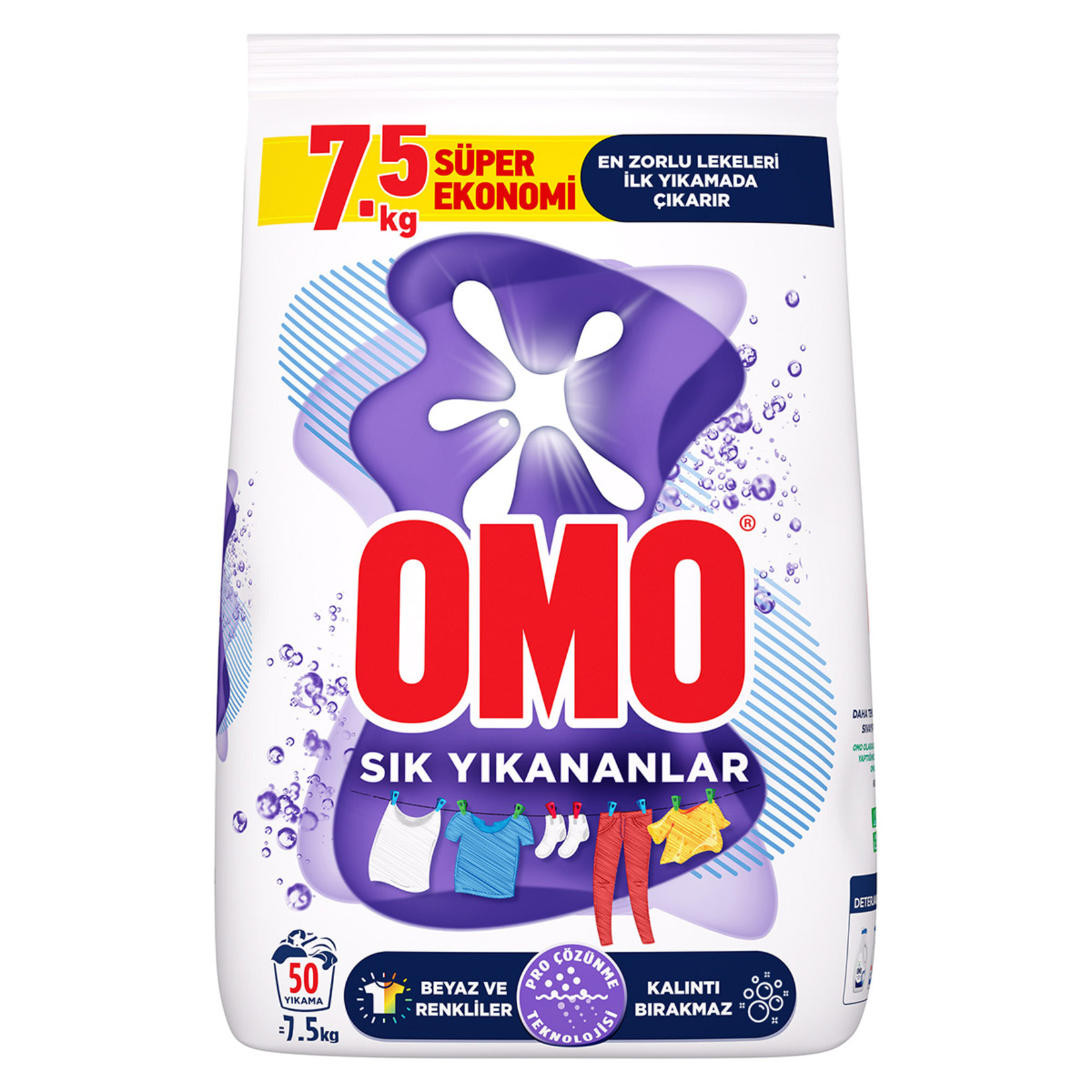 Omo Sık Yıkananlar Beyazlar ve Renkliler Toz Deterjanı 7,5 Kg Omo Sık Yıkananlar Beyazlar ve Renkliler Toz Deterjanı 7,5 Kg
